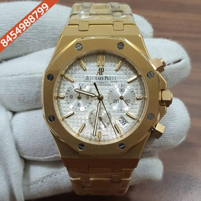 Audemars Piguet Royal Oak Chronograph Full Gold 41mm White Dial Swiss Watch