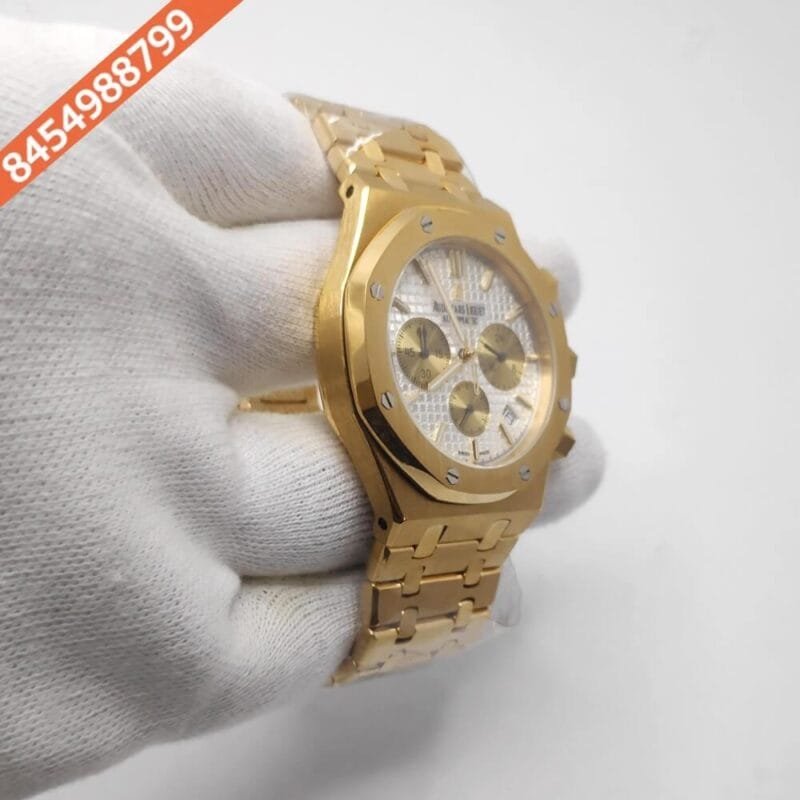 Audemars Piguet Royal Oak Chronograph Full Gold White Dial Watch - Image 3