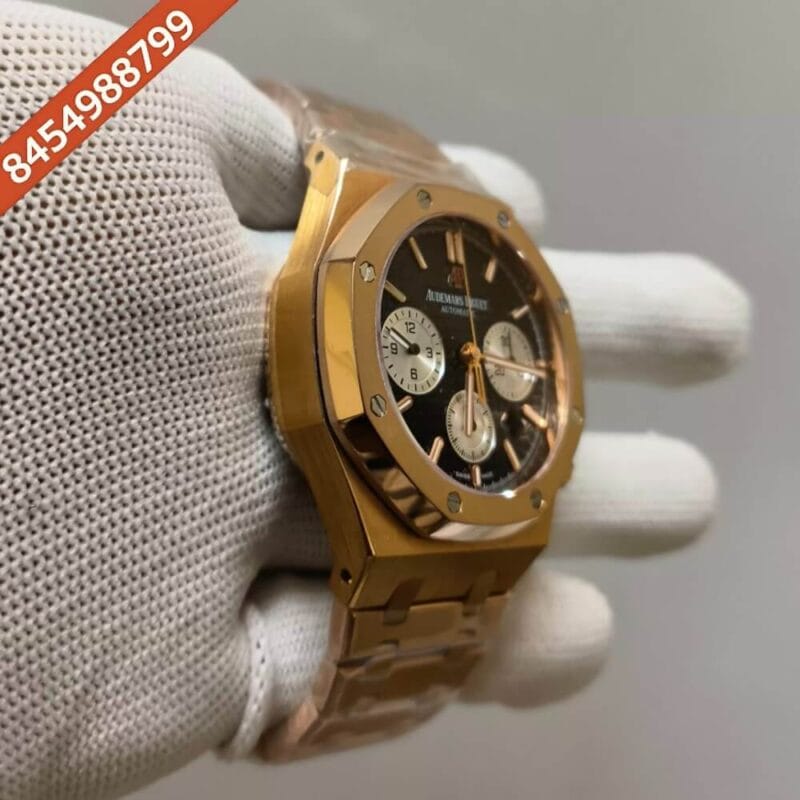 Audemars Piguet Royal Oak Chronograph Rose Gold Black Swiss ETA Valjoux 7750 Automatic Watch - Image 3