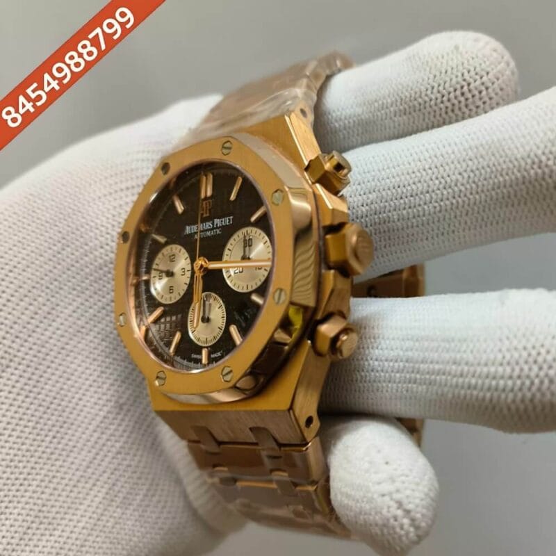 Audemars Piguet Royal Oak Chronograph Rose Gold Black Swiss ETA Valjoux 7750 Automatic Watch - Image 4