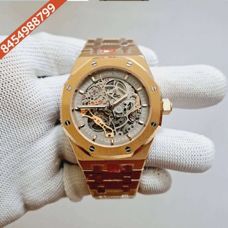Audemars Piguet Royal Oak Rose Gold White Skeleton Swiss Automatic Watch