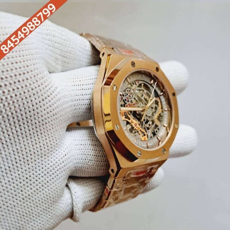 Audemars Piguet Royal Oak Rose Gold White Skeleton Swiss Automatic Watch - Image 3