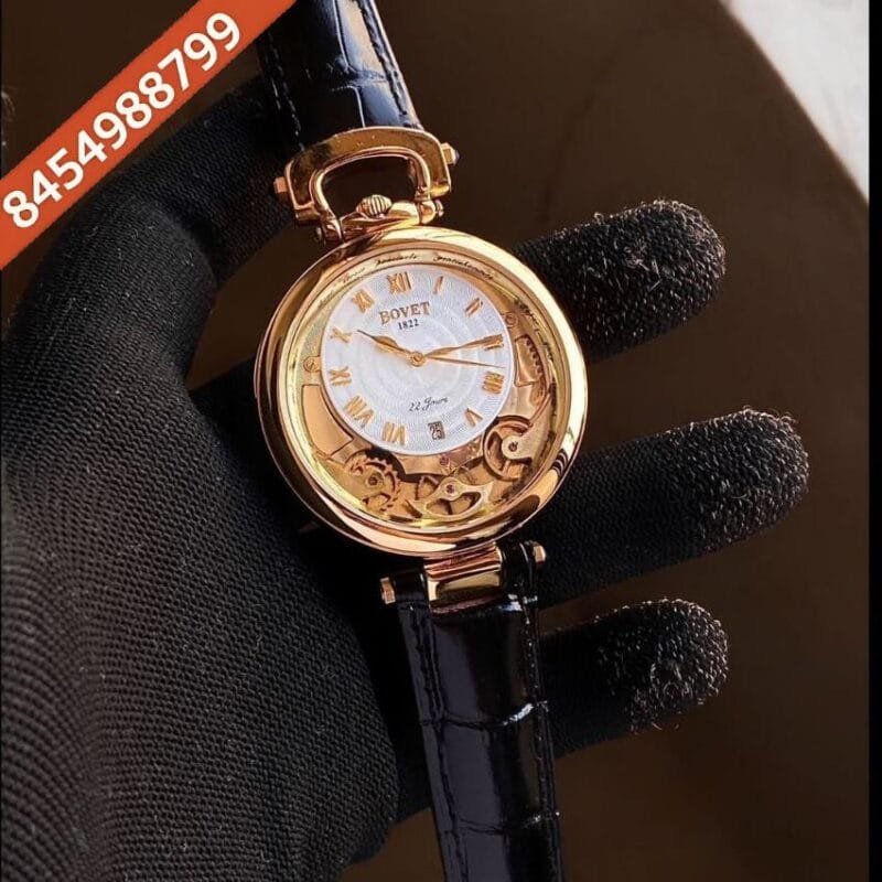 Bovet 1822 Full Gold Black Leather Strap Watch