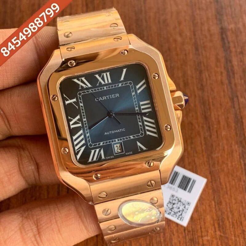 Cartier Santos 100 Rose Gold Blue Dial Swiss Automatic Watch