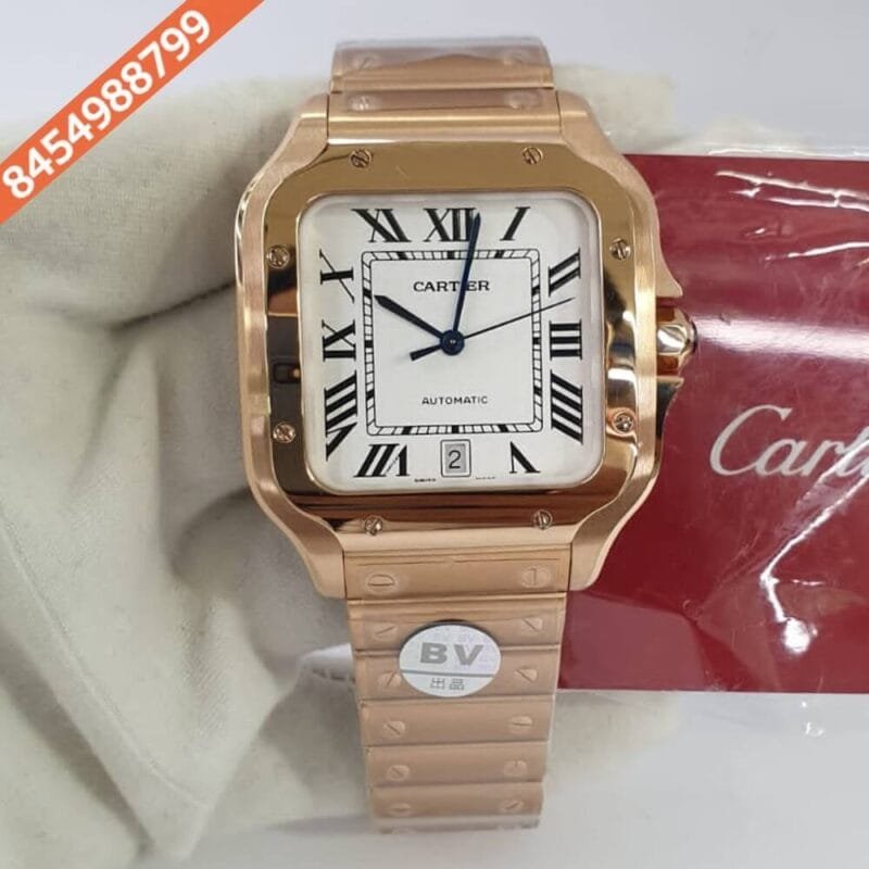 Cartier Santos Rose Gold White Dial Swiss ETA Calibre 1847 Movement Watch