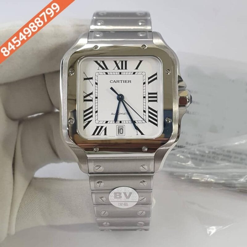 Cartier Santos Steel Silver White Dial Swiss ETA Calibre 1847 Movement Watch