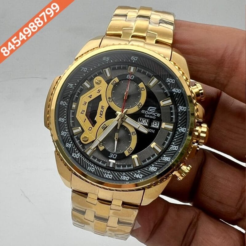 Edifice Full Gold Black Dial Chronograph Swiss Watch
