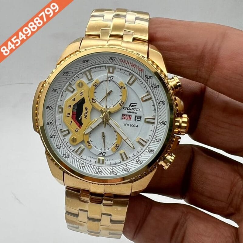 Edifice Full Gold White Dial Chronograph Swiss Watch