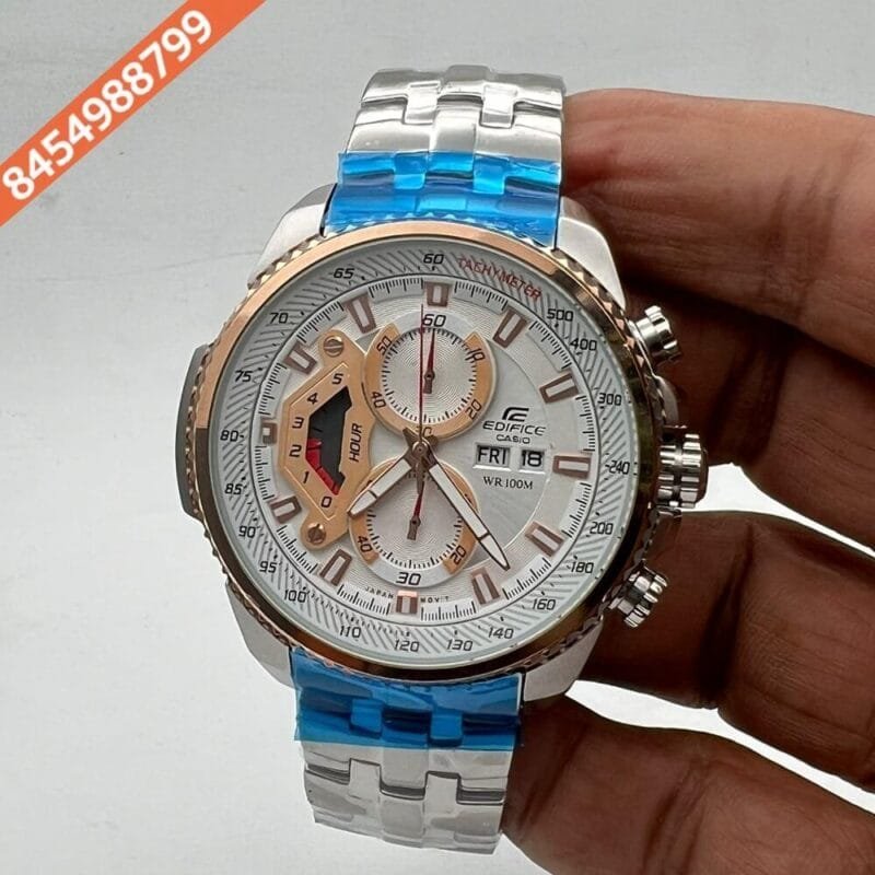 Edifice Silver White Dial Chronograph Swiss Watch