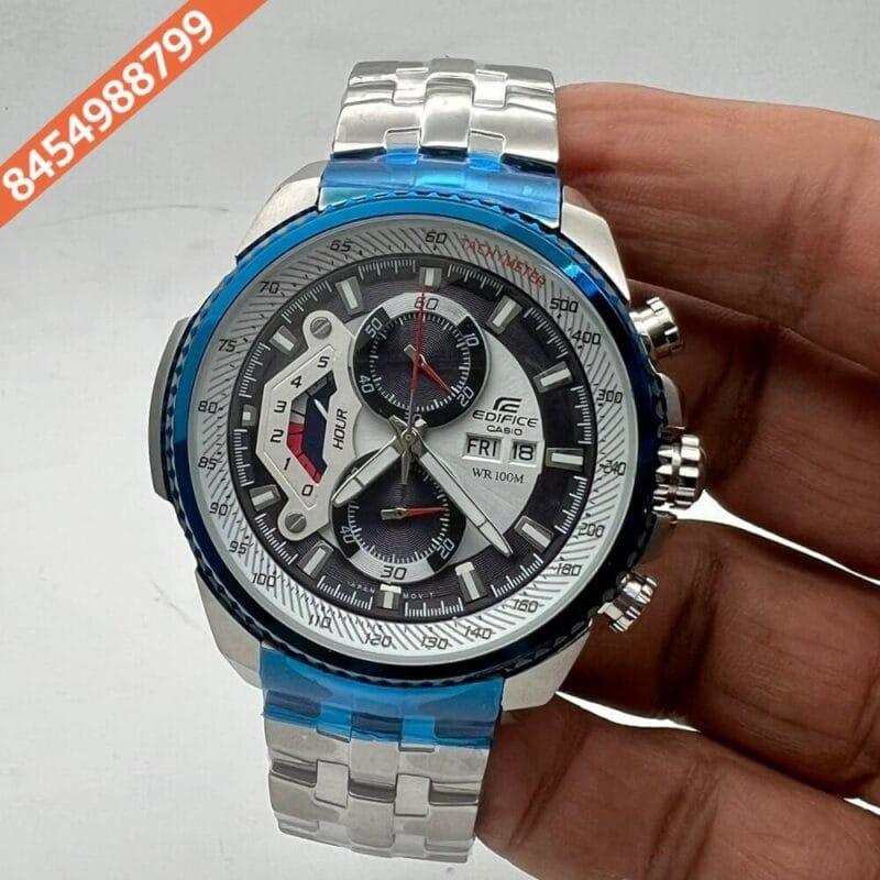 Edifice Silver White Dial Chronograph Swiss Watch