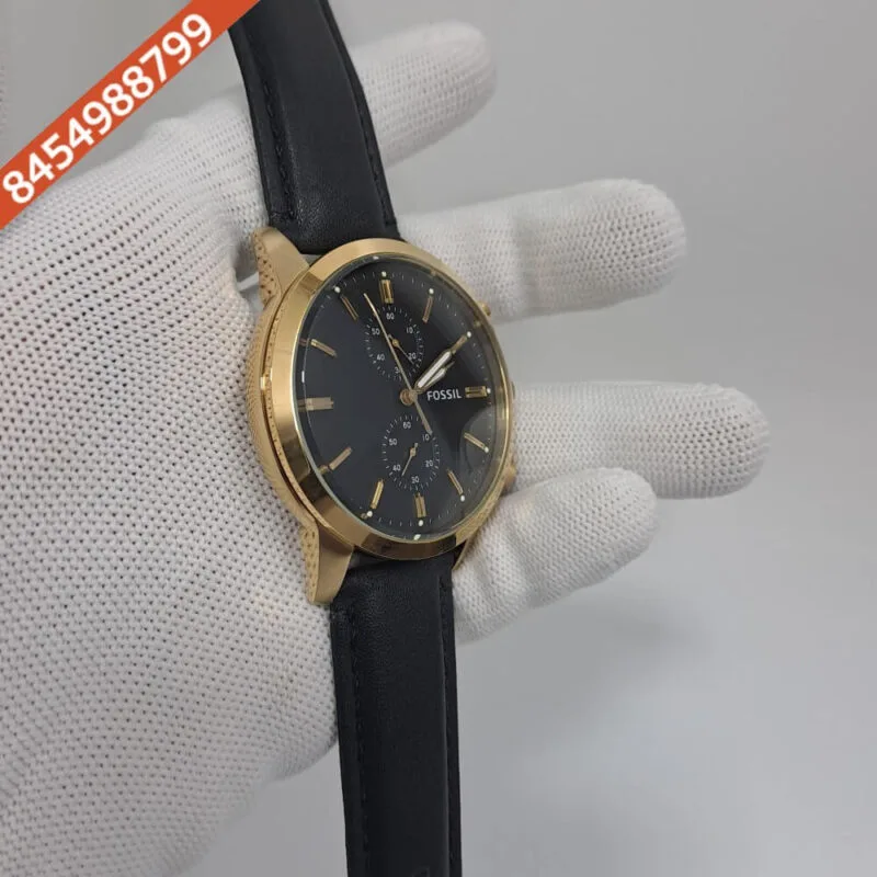 Fossil Townsman Men’s Watch Chronograph Gold Black Dial Black Leather Swiss Watch - Image 2