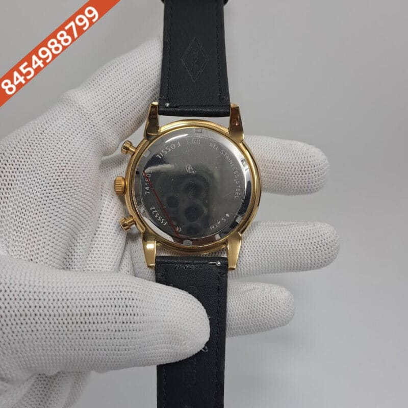 Fossil Townsman Men’s Watch Chronograph Gold Black Dial Black Leather Swiss Watch - Image 4