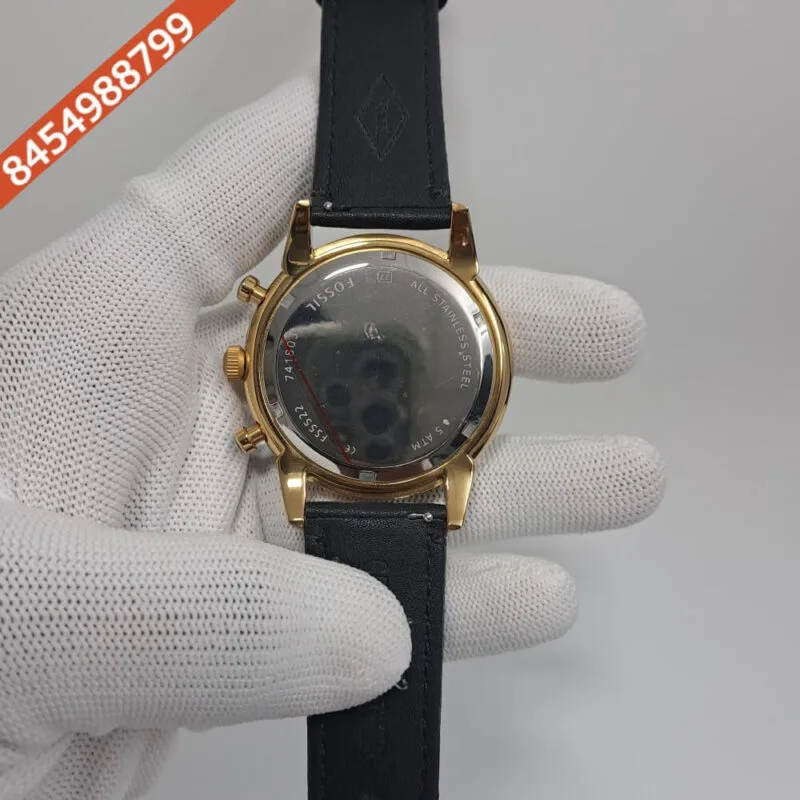 Fossil Townsman Men’s Watch Chronograph Gold Black Dial Black Leather Swiss Watch - Image 4