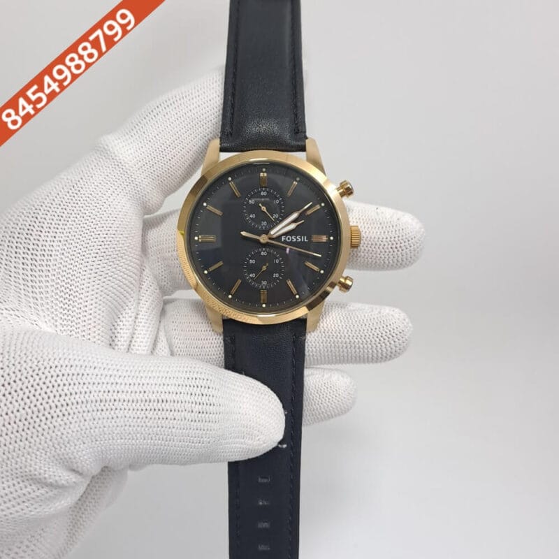 Fossil Townsman Men’s Watch Chronograph Gold Black Dial Black Leather Swiss Watch