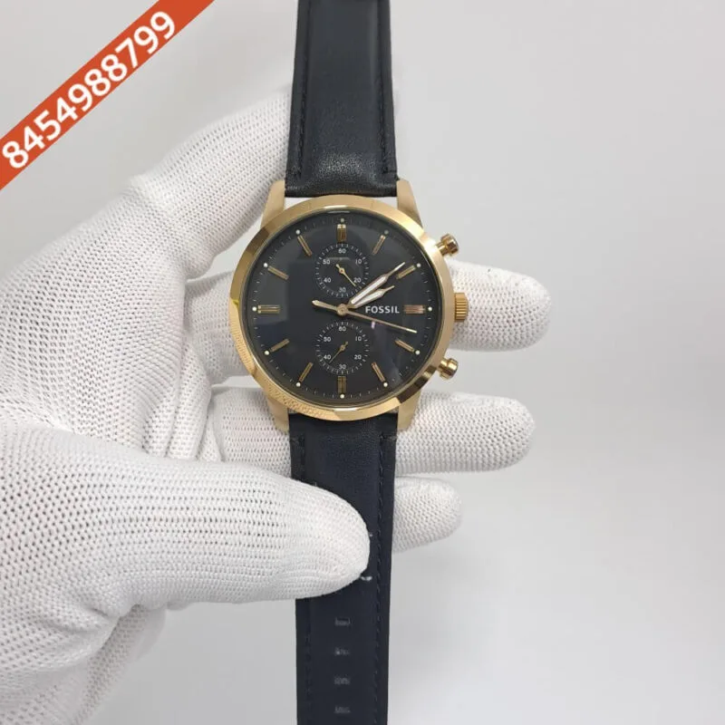 Fossil Townsman Men’s Watch Chronograph Gold Black Dial Black Leather Swiss Watch