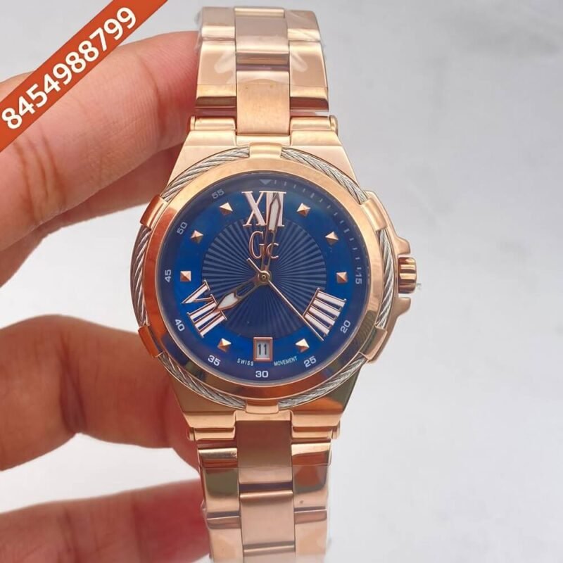 GC CableBijou Full Rose Gold Blue Dial Watch