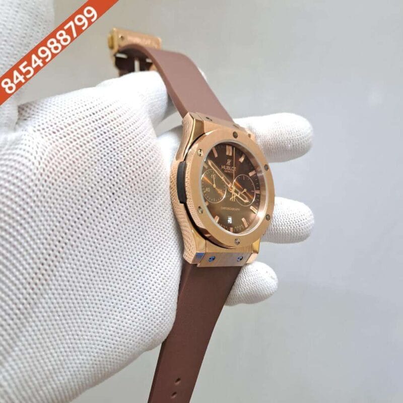 Hublot Classic Fusion Chronograph Brown Rubber Strap Watch - Image 3