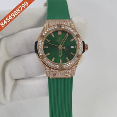 Hublot Classic Fusion Diamond Bezel Green Rubber Strap Swiss Watch