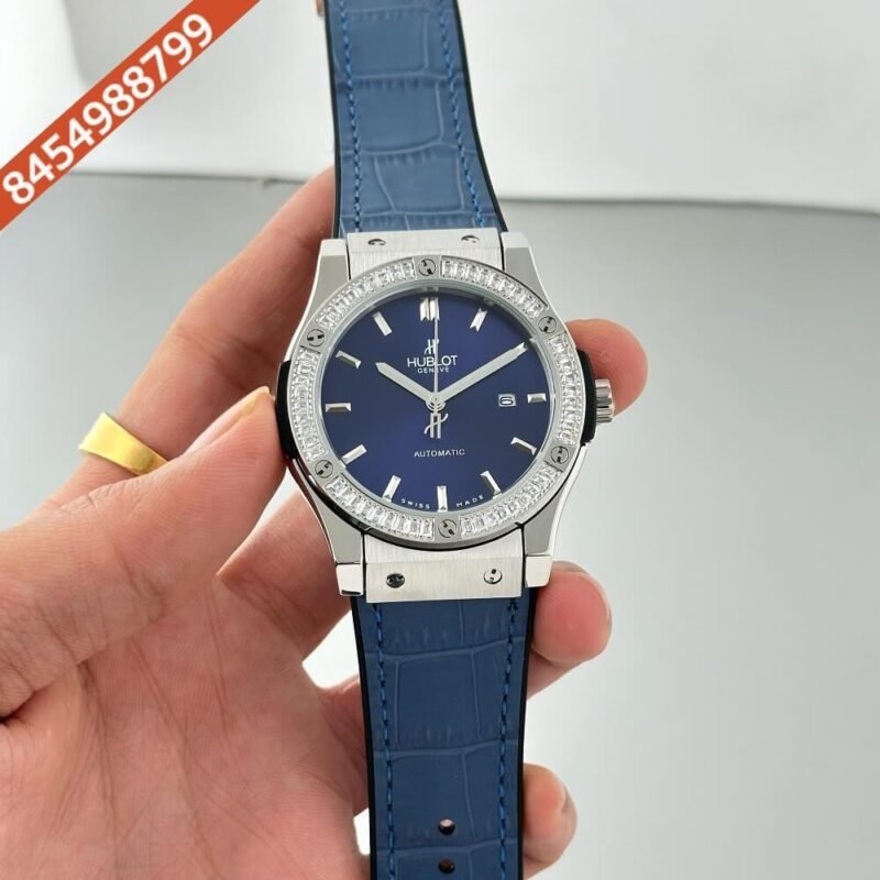 Hublot Classic Fusion Diamond Blue Dial Blue Leather Strap Swiss Watch