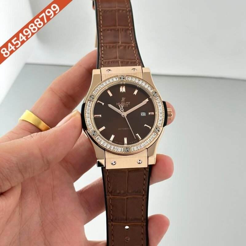 Hublot Classic Fusion Diamond Brown Dial Brown Leather Strap Swiss Watch