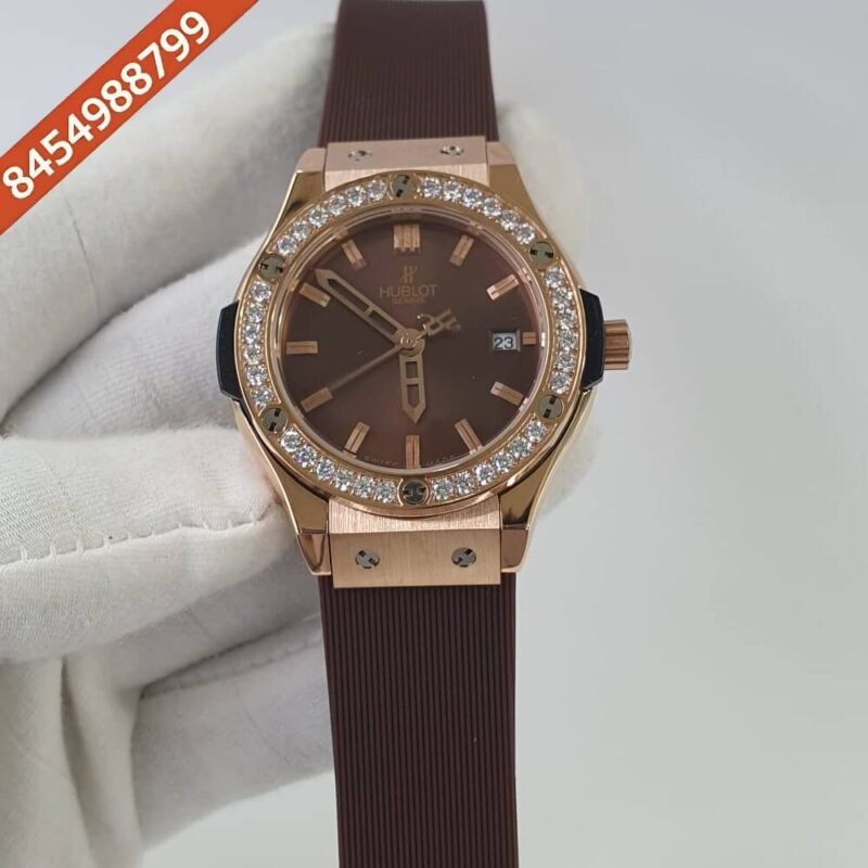 Hublot Classic Fusion Diamond Brown Rubber Strap Swiss Watch