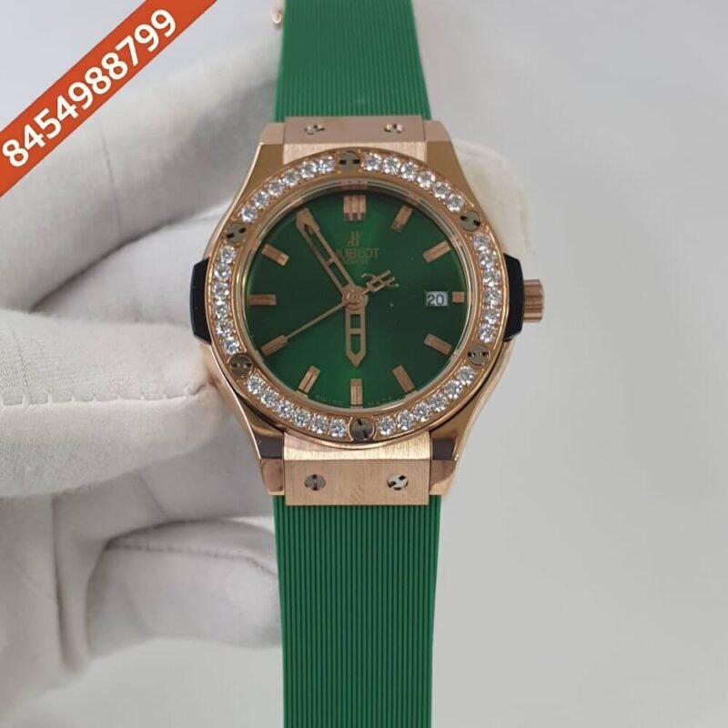 Hublot Classic Fusion Diamond Green Rubber Strap Swiss Watch