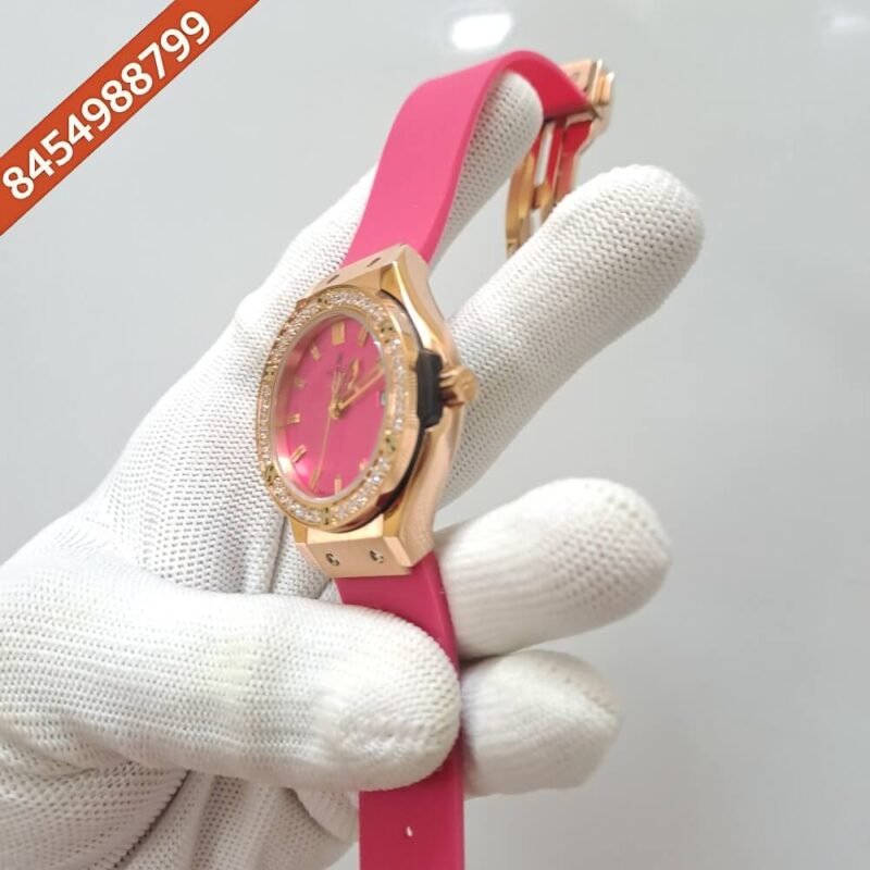 Hublot Classic Fusion Diamond Pink Rubber Strap Swiss Watch - Image 3