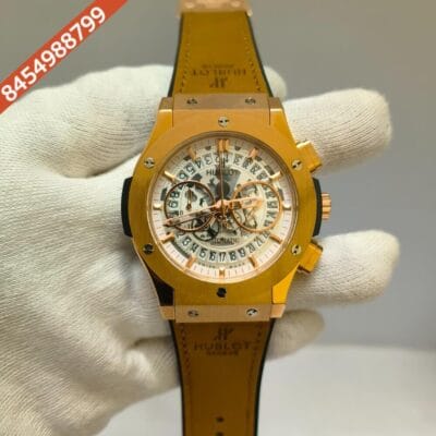 Hublot Classic Fussion Chronograph Rose Gold White Dial Brown Leather Strap Watch