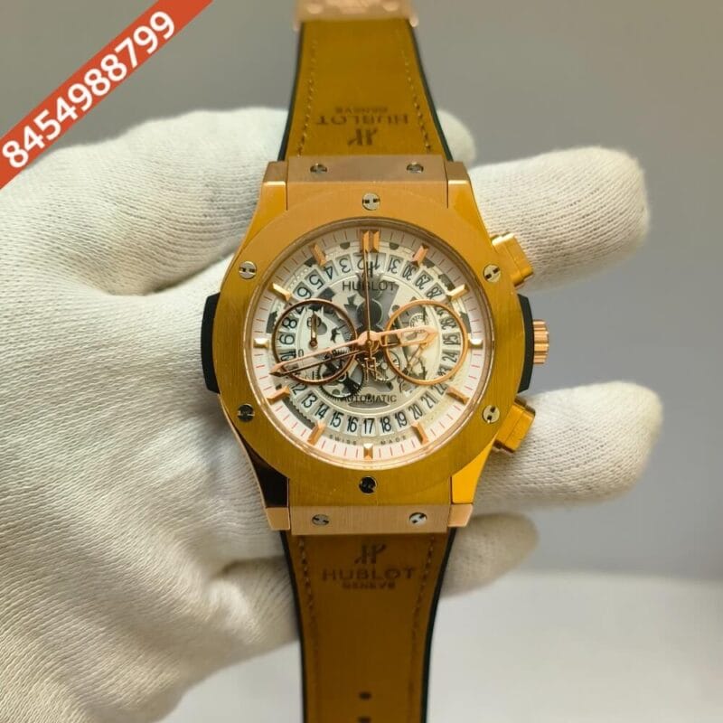 Hublot Classic Fussion Chronograph Rose Gold White Dial Brown Leather Strap Watch