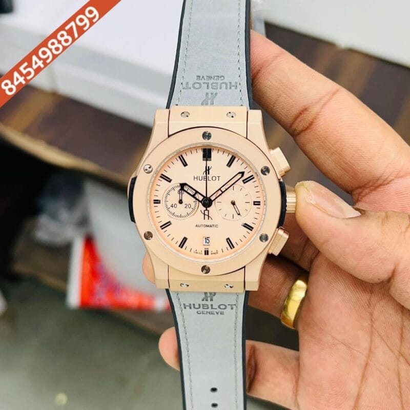 Hublot Vendom 3 Chronograph Rose Gold Grey Leather Strap Watch