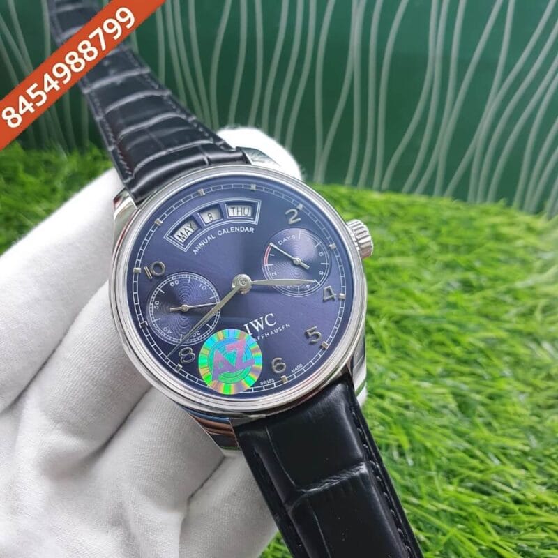 IWC Portugieser Annual Calendar Silver Blue Swiss ETA 7750 Valjoux Automatic Movement Watch