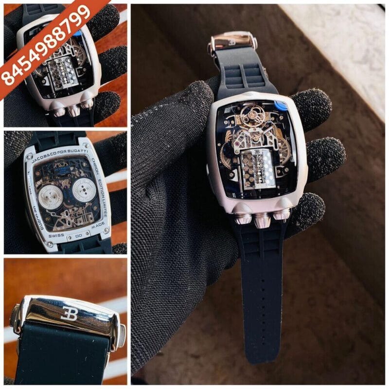 Jacob& Co Buggati Silver Black Strap Edition Swiss Automatic Watch - Image 2