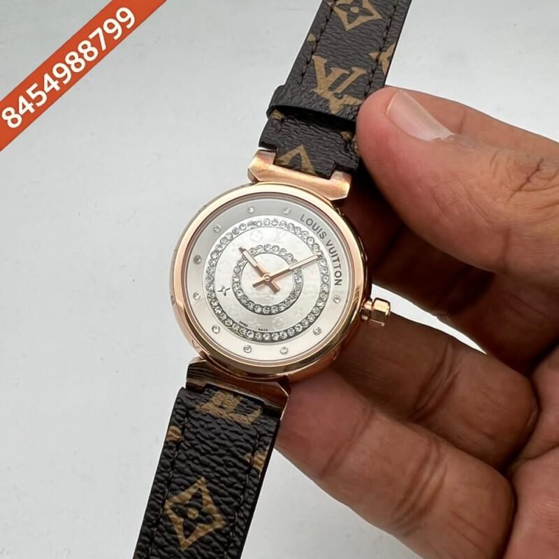 Louis Vuitton Rose Gold Black Dial Leather Watch