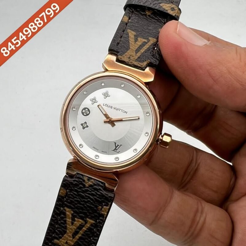 Louis Vuitton Rose Gold Black Dial Leather Watch