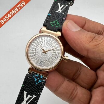 Louis Vuitton Rose Gold White Diamond Dial Leather Swiss Watch