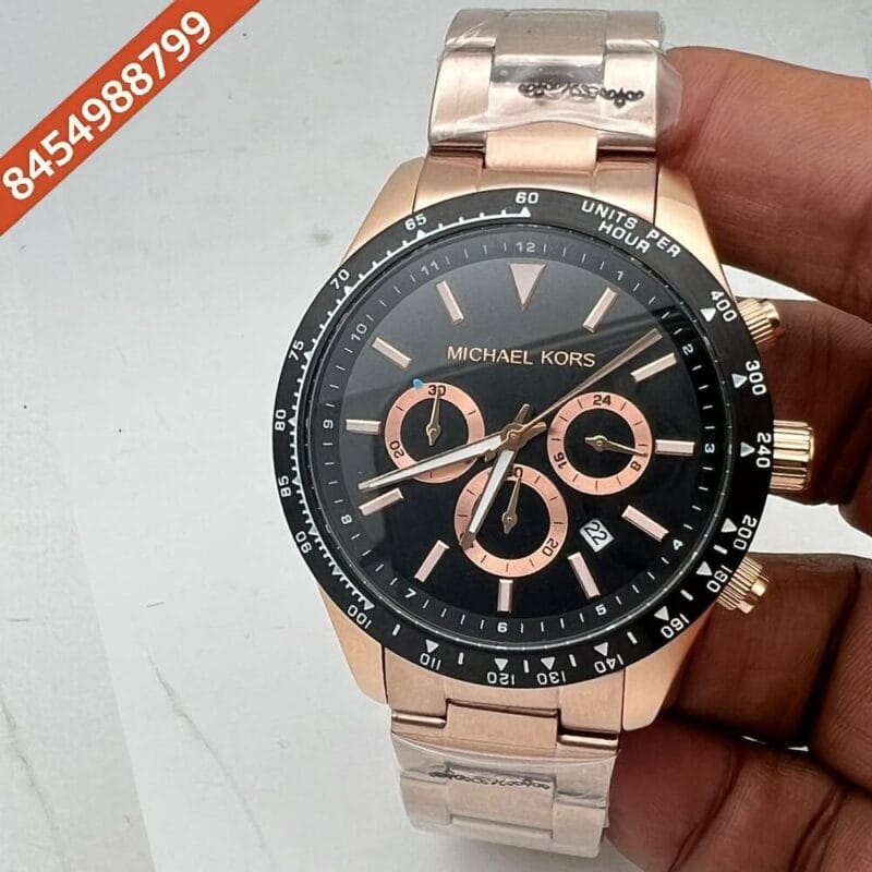 Michael Kors Bayville Rose Gold Black Dial Chronograph Swiss Watch