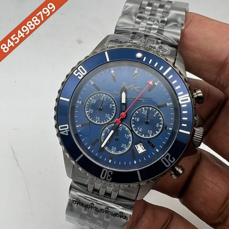 Michael Kors Bayville Steel Blue Dial Swiss Quartz Chronograph Watch
