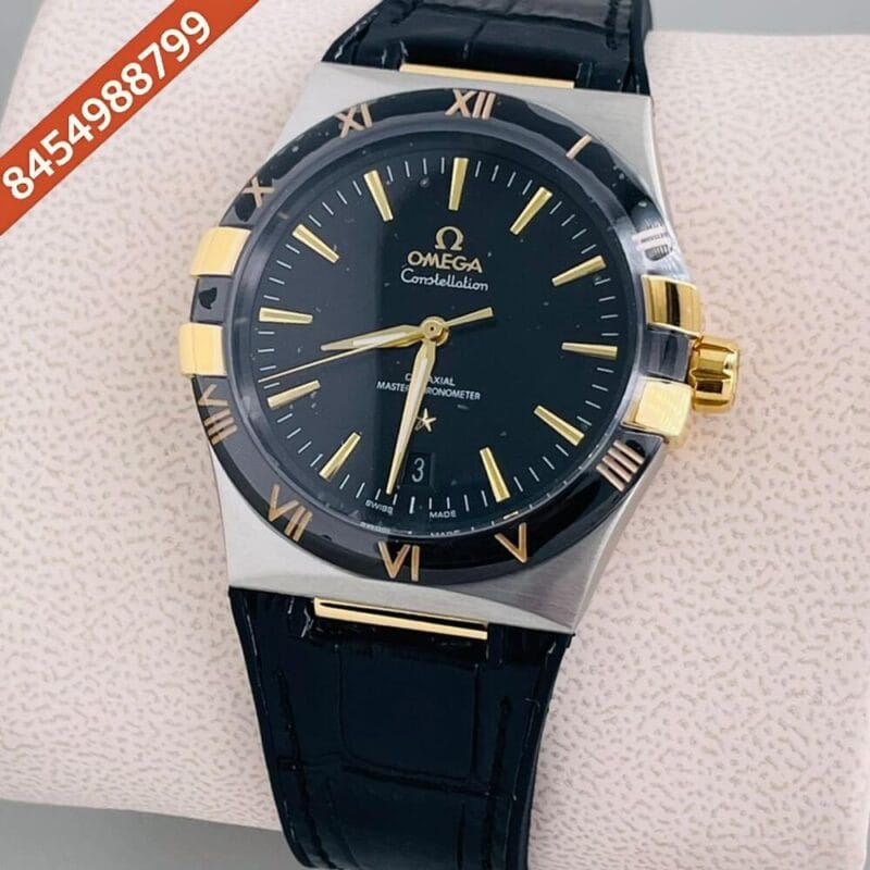 Omega Constellation Co-Axial Black Dial Black Leather Swiss Automatic Watch