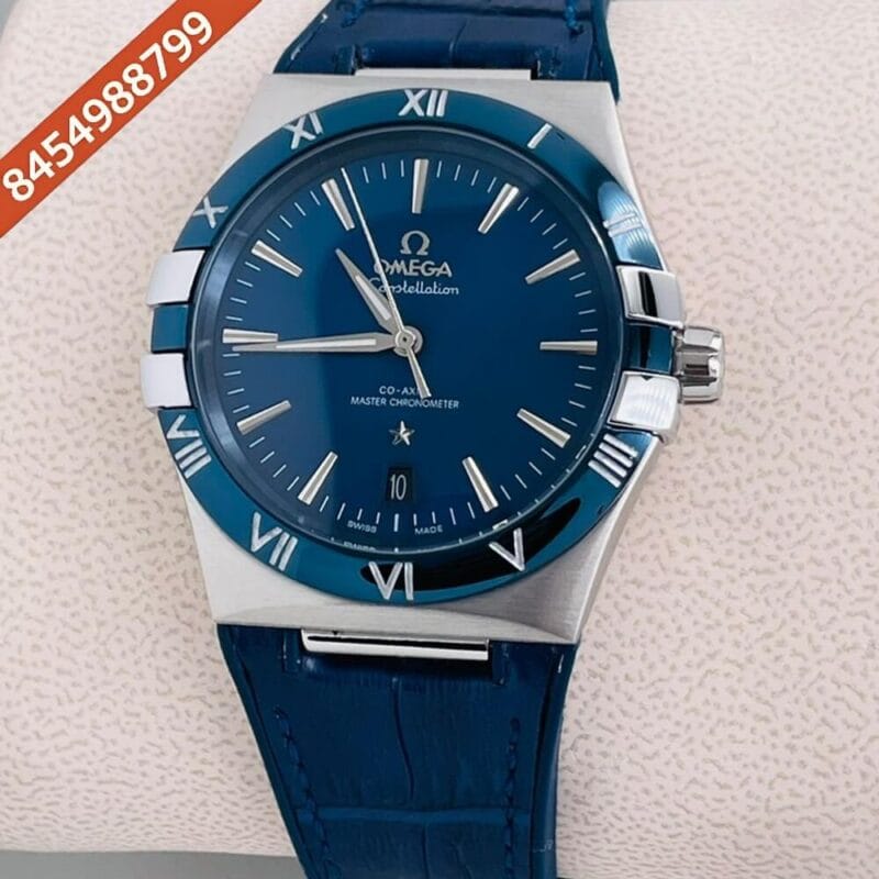 Omega Constellation Co-Axial Silver Blue dial Blue Leather Swiss Automatic Watch