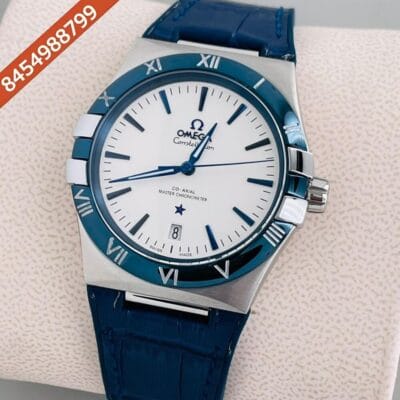 Omega Constellation Co-Axial White dial Blue Leather Swiss Automatic Watch