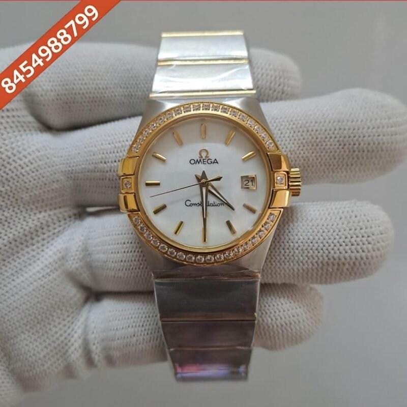 Omega Constellation Diamond Bezel Rose Gold White Dial Women's Watch