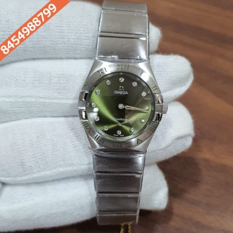 Omega Constellation Full Silver Diamond Marker Green Dial Watch