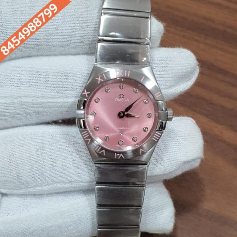 Omega Constellation Full Silver Diamond Marker Pink Dial Watch