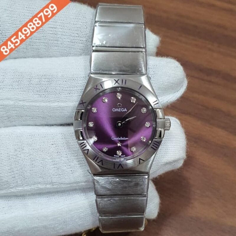 Omega Constellation Full Silver Diamond Marker Purple Dial Watch