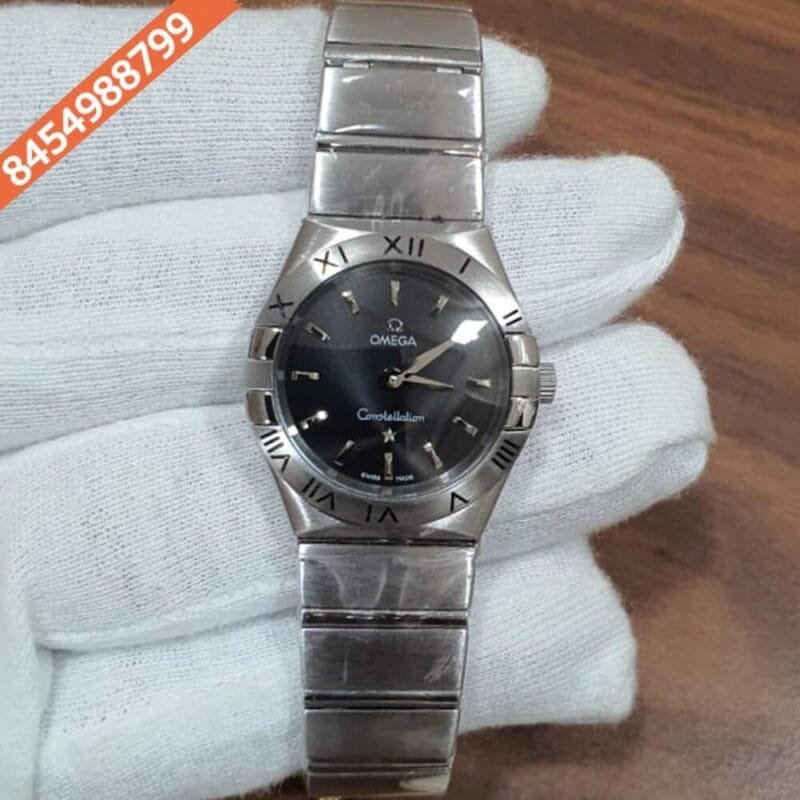 Omega Constellation Full Silver Stick Marker Black Dial Watch