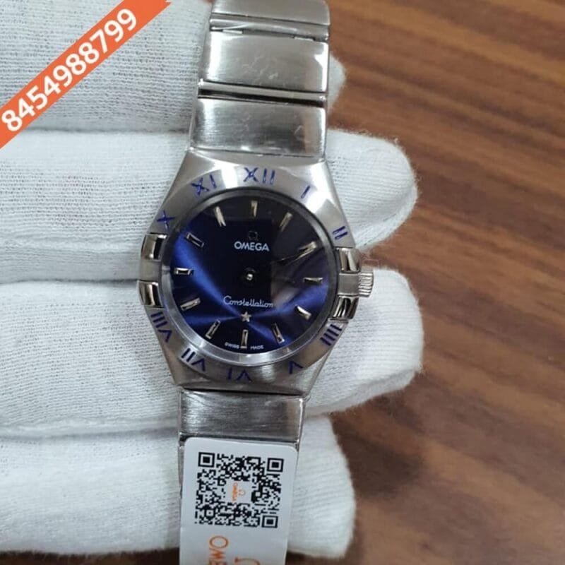 Omega Constellation Full Silver Stick Marker Blue Dial Watch