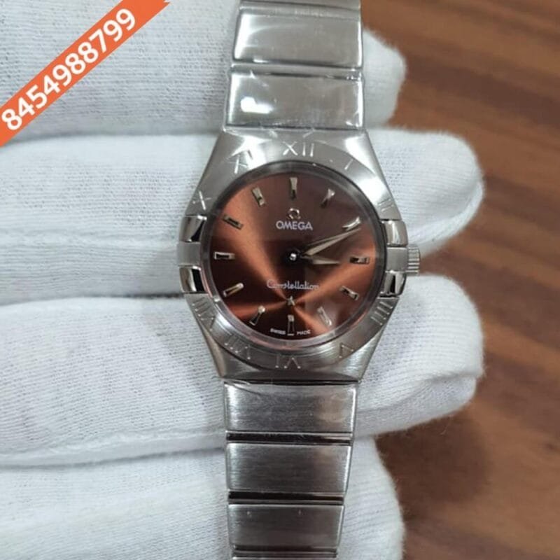 Omega Constellation Full Silver Stick Marker Brown Dial Watch