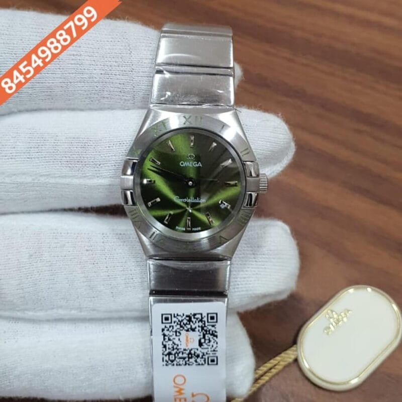 Omega Constellation Full Silver Stick Marker Green Dial Watch