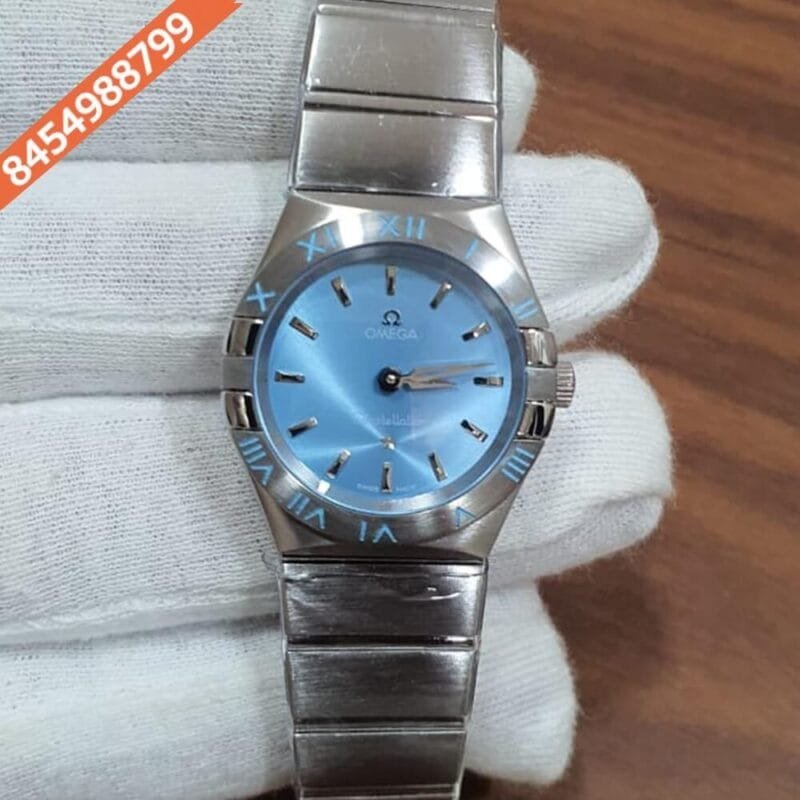 Omega Constellation Full Silver Stick Marker Sky Blue Dial Watch