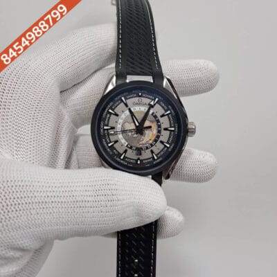 Omega Seamaster Aqua Tera World Time Grey Dial Black Fiber Strap Swiss Automatic Watch